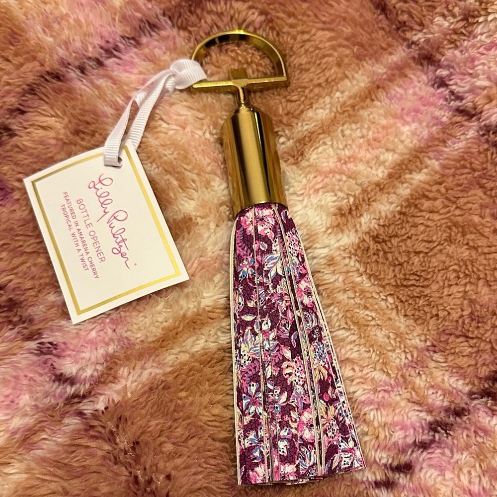 Lilly Pulitzer Pink Floral Tassel Keychain Bottle Opener